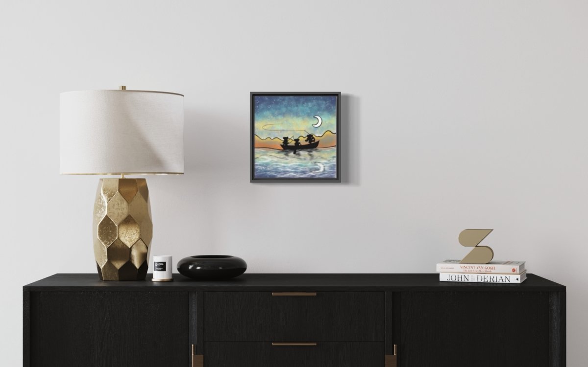 Drift Boat Bears Canvas Print - Jaybo Art