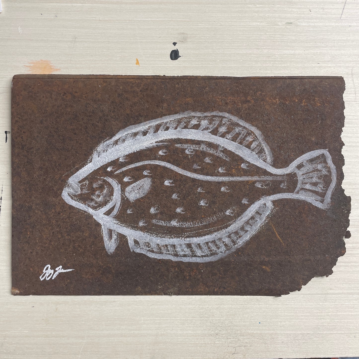 Original Flounder Painting on Rusty Metal