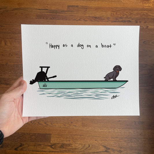 Open Edition: Happy as a Dog on a Boat Print