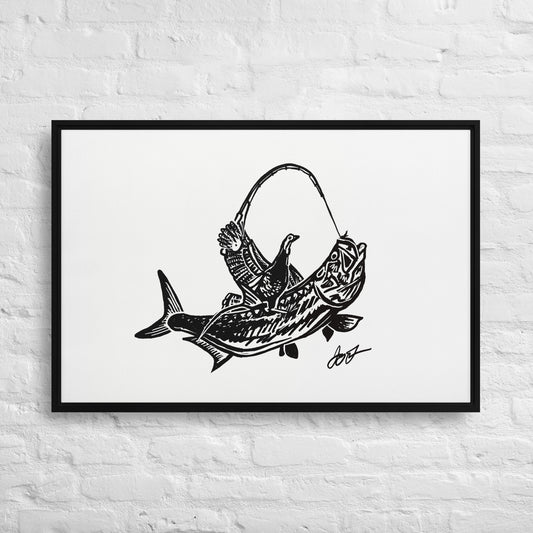 Turkey Riding Tarpon Framed canvas