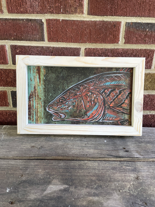 Original Redfish Head Painting on Rusty Metal