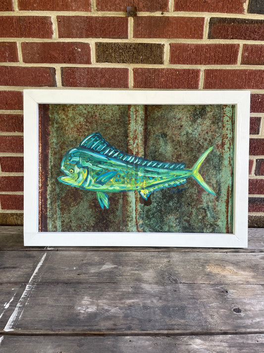 Original Mahi Mahi Painting on Rusty Metal