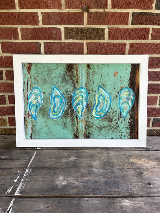 Original Oysters Painting on Rusty Metal
