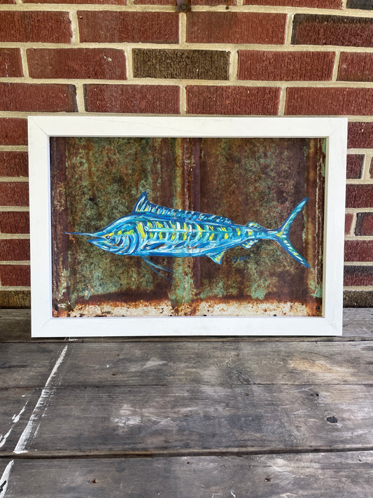 Original Marlin Painting on Rusty Metal