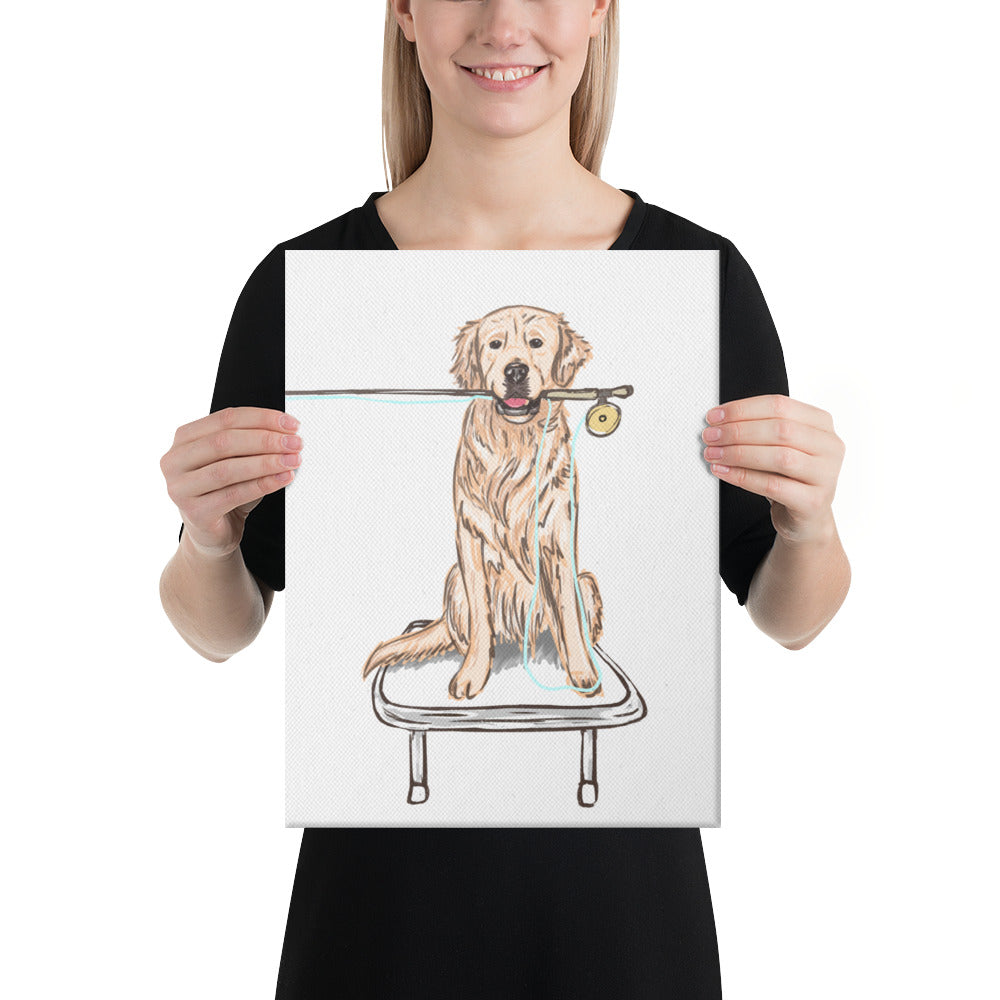 Golden Retriever Fly Fishing Canvas Print