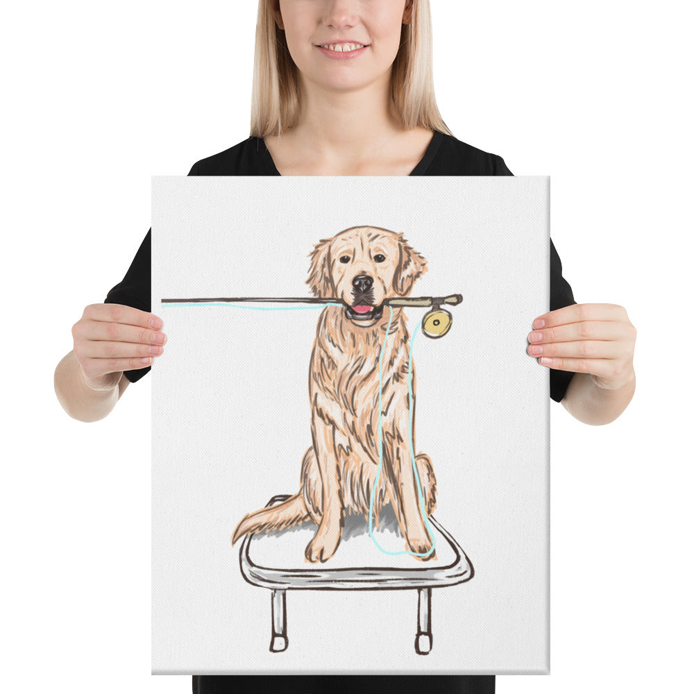 Golden Retriever Fly Fishing Canvas Print