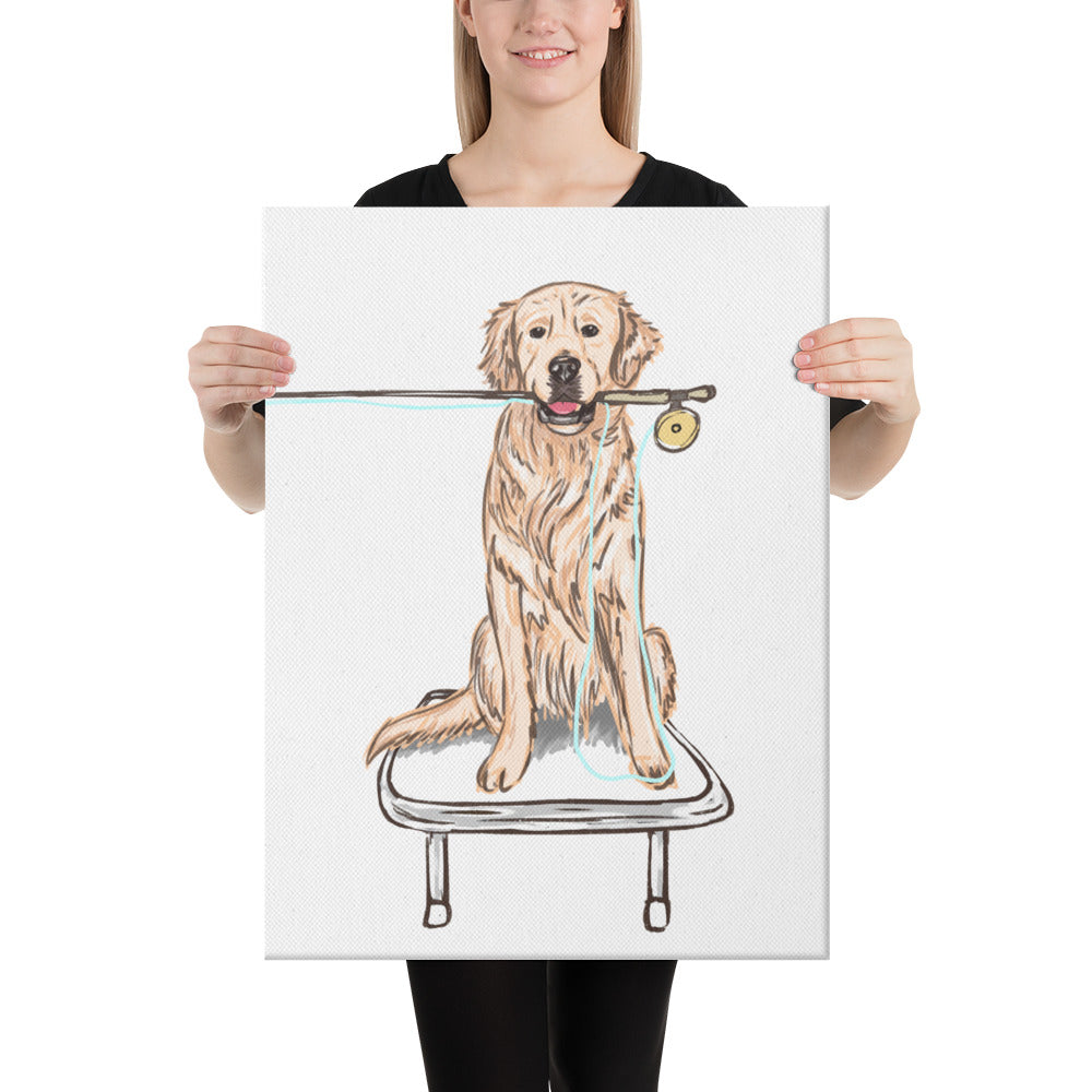 Golden Retriever Fly Fishing Canvas Print