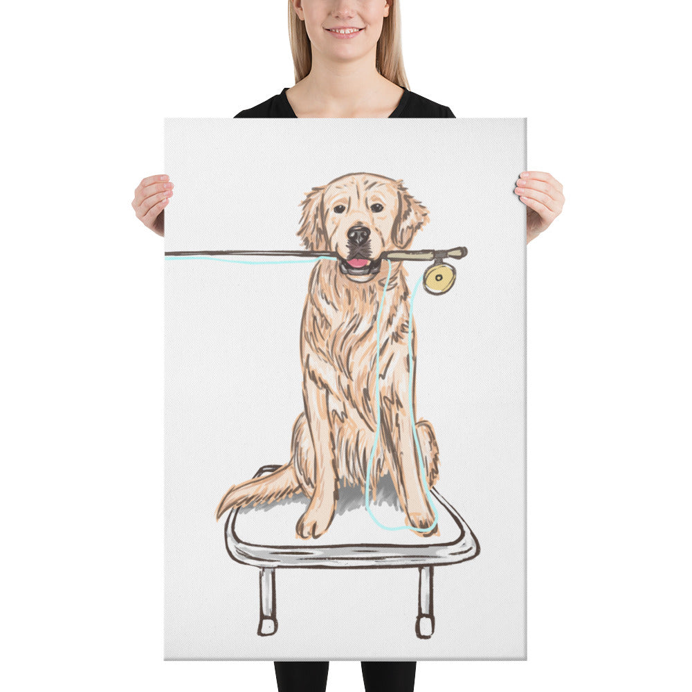 Golden Retriever Fly Fishing Canvas Print