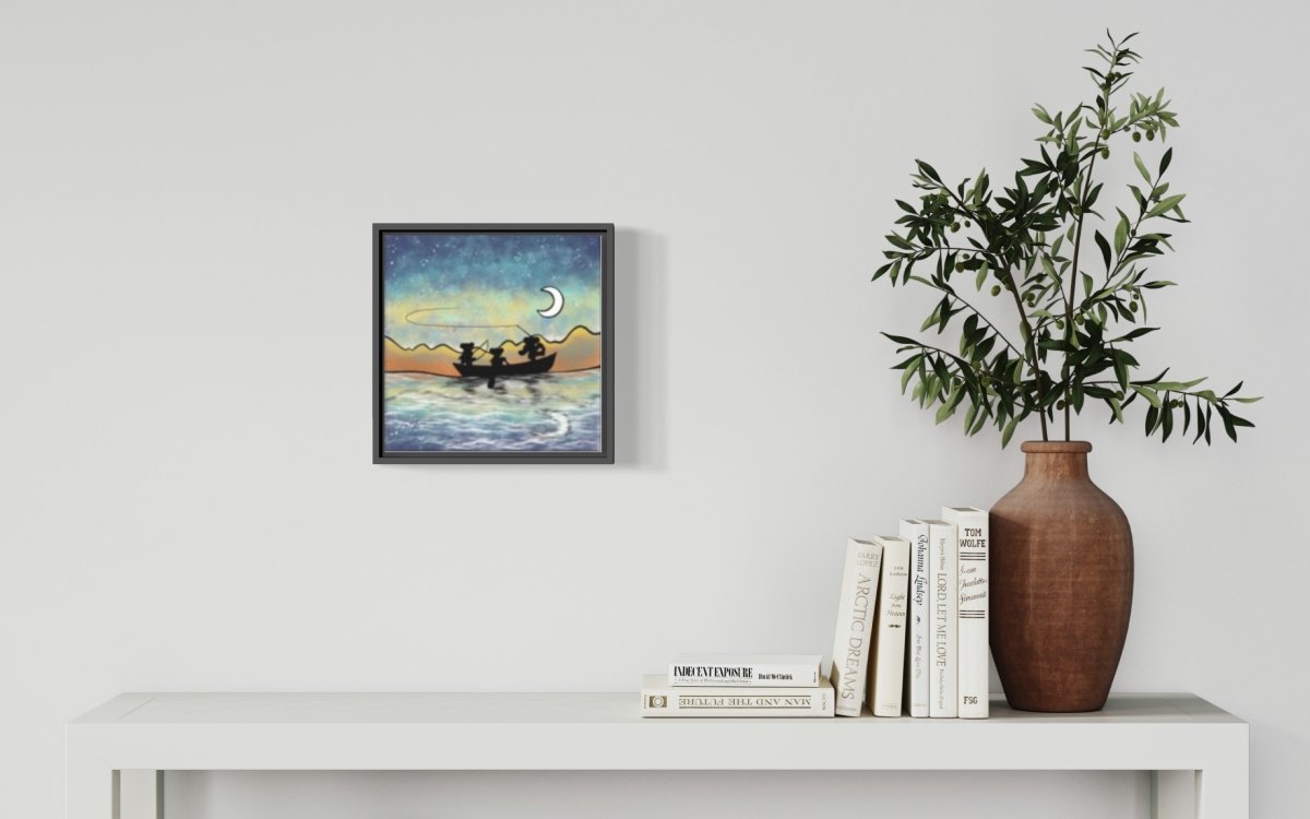 Drift Boat Bears Canvas Print - Jaybo Art