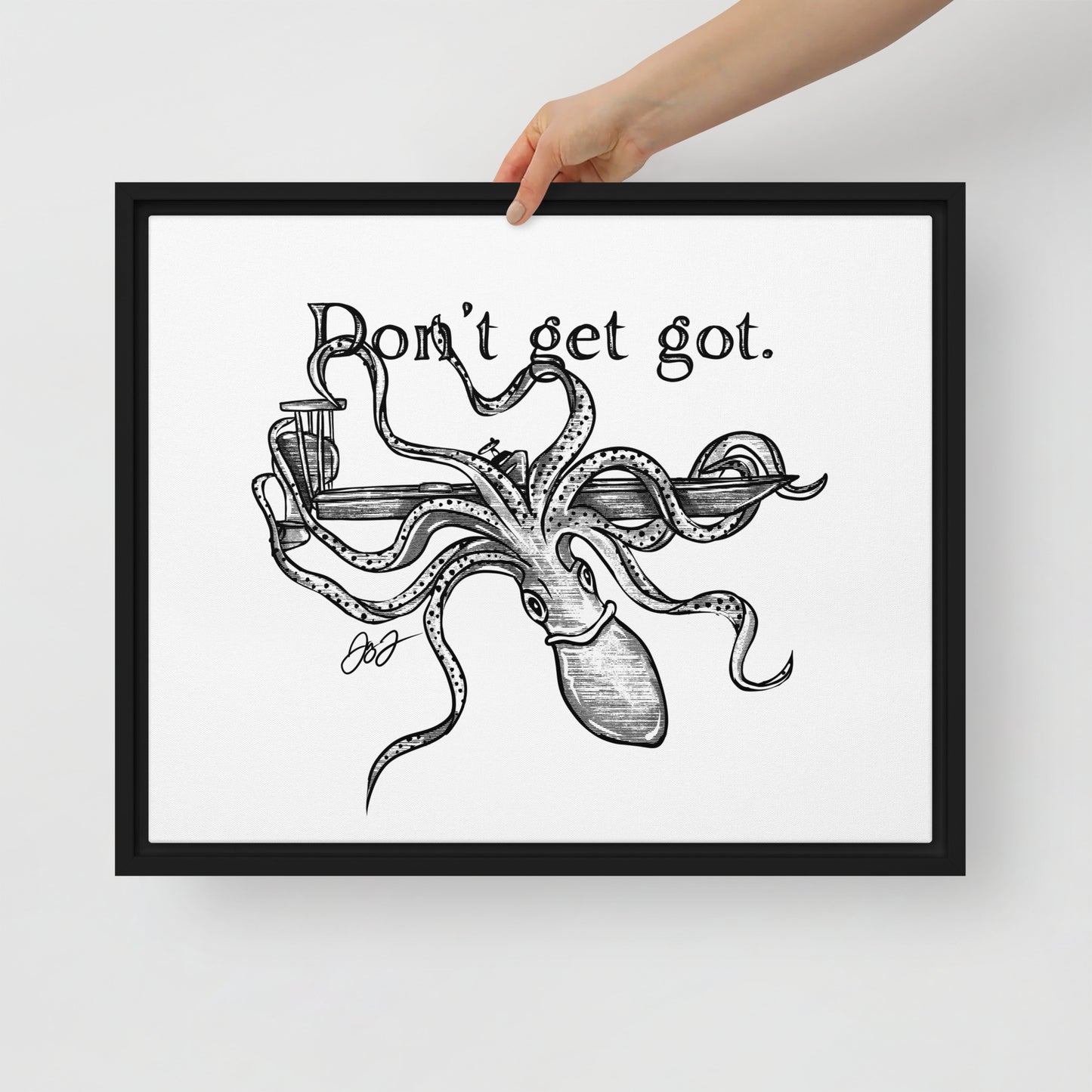 Kraken Skiff Framed Canvas Print