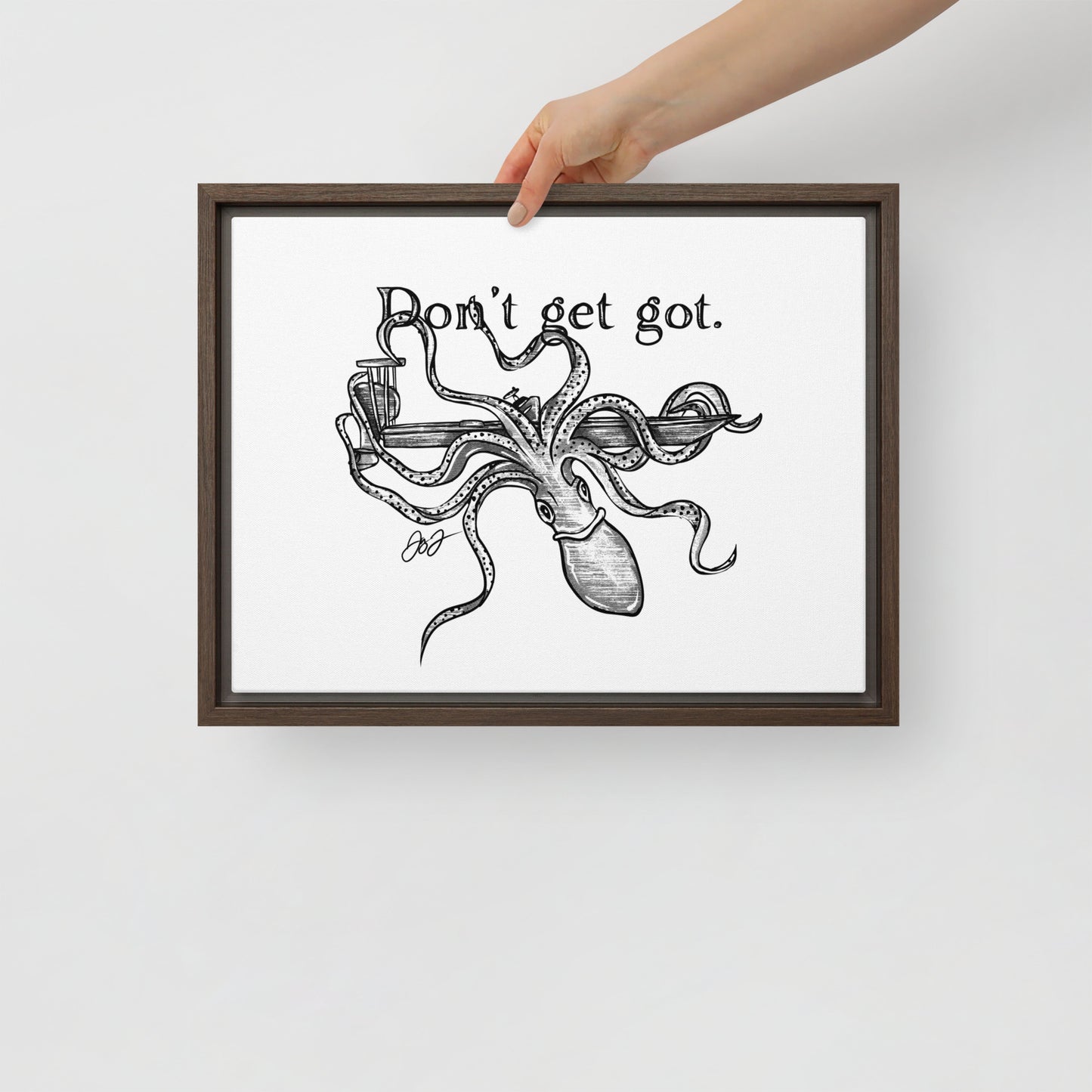 Kraken Skiff Framed Canvas Print
