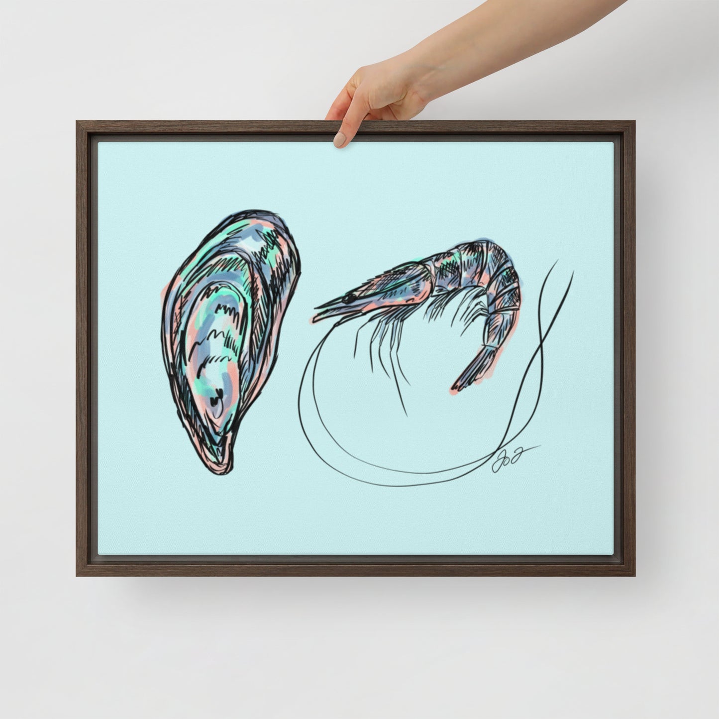 Oyster & Shrimp Framed Canvas Print
