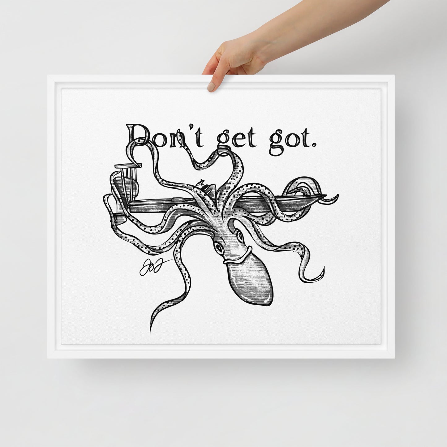 Kraken Skiff Framed Canvas Print