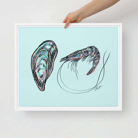 Oyster & Shrimp Framed Canvas Print