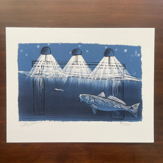 Redfish Under Dock Lights Print